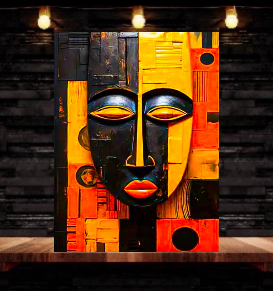 African Mask poster  Canvas Art Print, 50x70 cm - Framed Wall Decor for Living Room & Bedroom comes ready to display