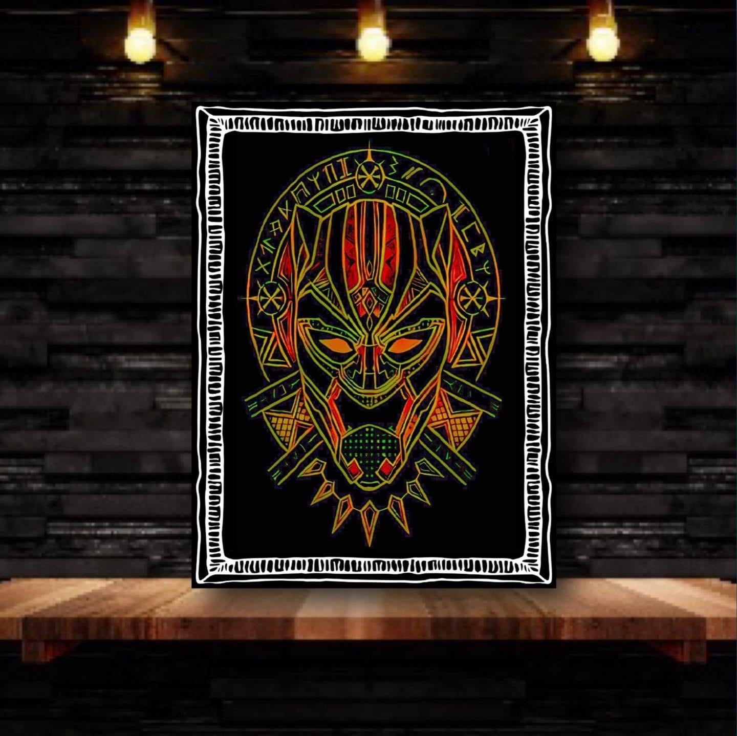 An Amazing Black Panther Mask Canvas Print Wall Hanging ready to display~By Remi Okuleye