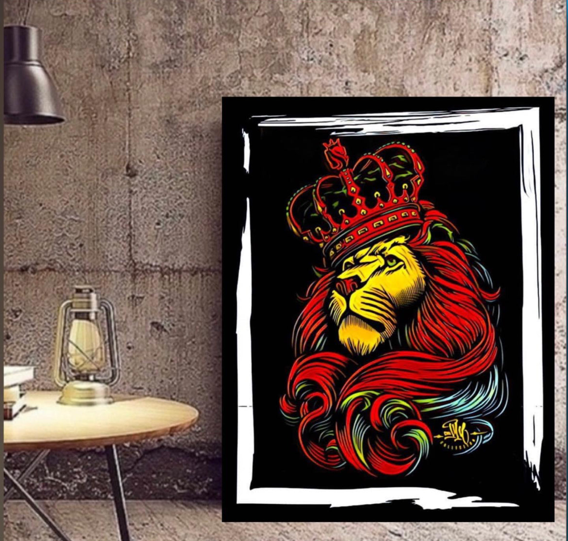 Lion of Judah Canvas print wall hanging ready to display:Size 50x60 cm.~By Remi Okuleye