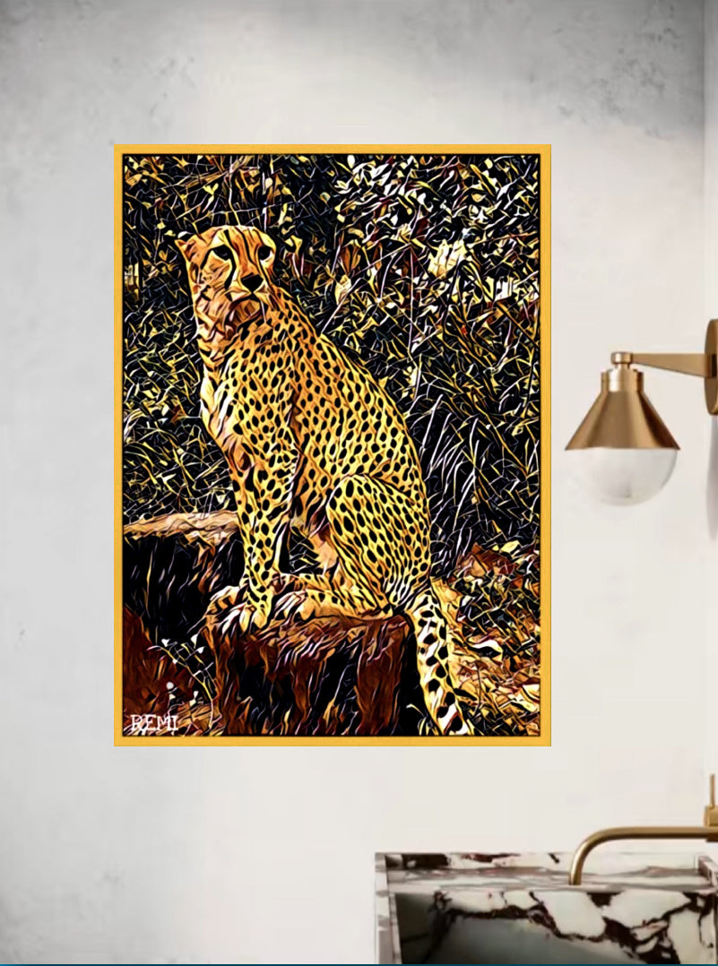 An amazing 1pc Golden Cheetah Animal Art Canvas Print Wall Decor, Picture, Leopard Print For Living Room Decoration, Read to Display Size 50x80cm