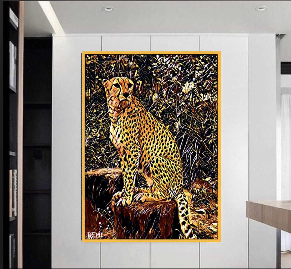 An amazing 1pc Golden Cheetah Animal Art Canvas Print Wall Decor, Picture, Leopard Print For Living Room Decoration, Read to Display Size 50x80cm