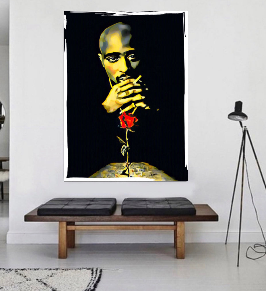 The Rose That Grow from concrete Tupac Shakur canvas print wall hanging ready to display  Size 50x80 cm~By Remi Okuleye