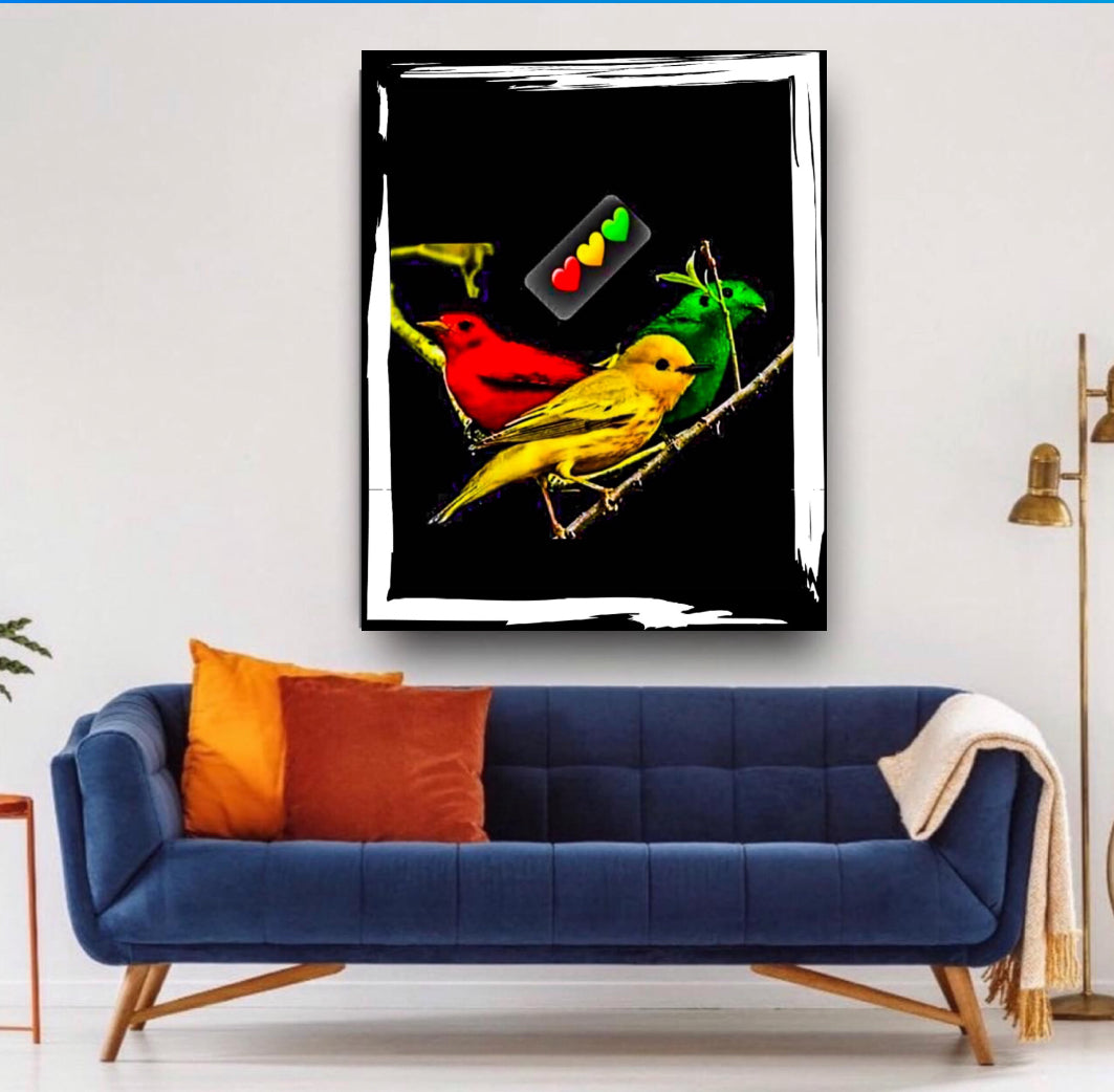 Three little birds Bob Marley canvas print wall hanging comes ready to diisplay  : Size 50x60 cm