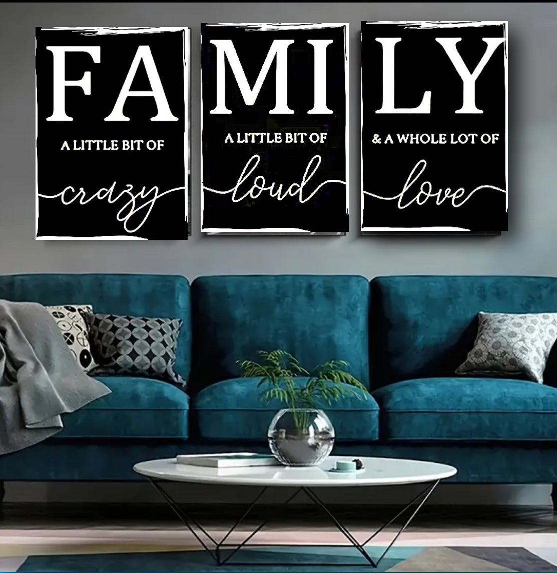 Set/3pcs, Framed ready to display  Simple Black White Family Wall Poster, Wall Canvas, Canvas Print size each canvas  40x50 cm Home Decor