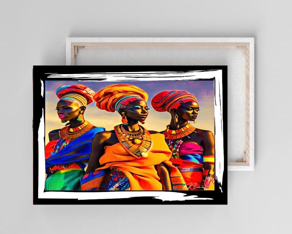 African women in headdress canvas print wall hanging ready to display