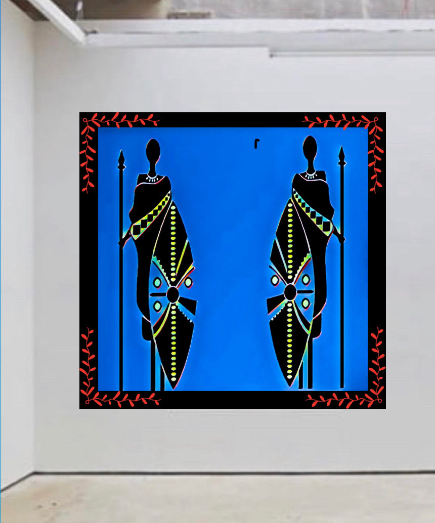 African tribal canvas print wall hanging female warriors comes ready to display: Size 60x60 cm