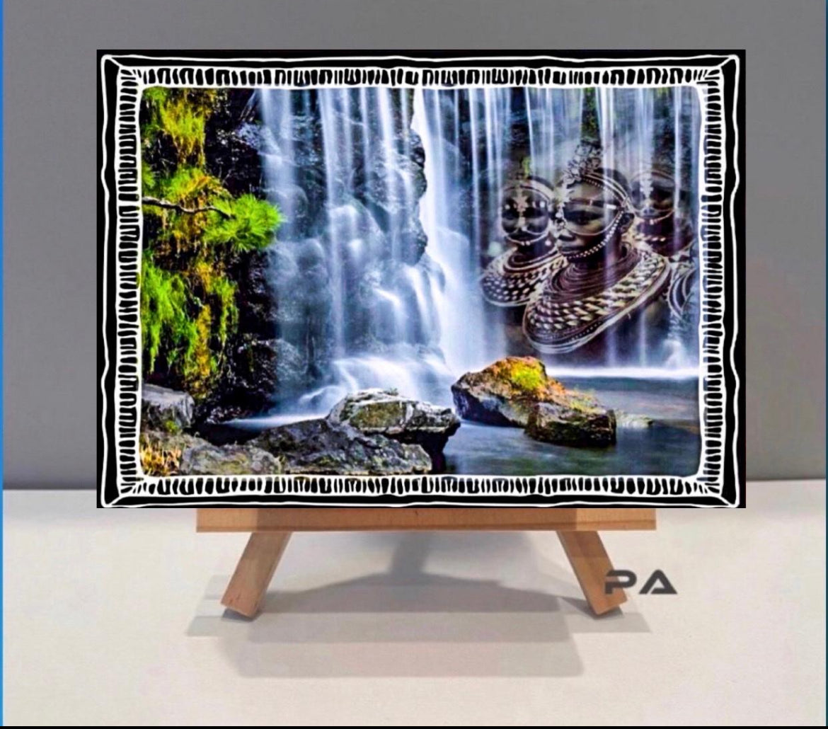 Landscape waterfalls tribal canvas print ready to display; Size 80x50 cm ~Remi Okuleye