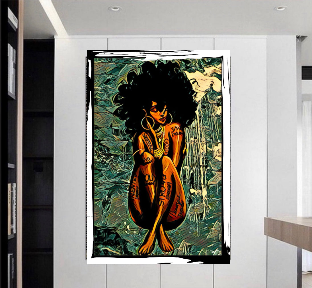 Afro art canvas print wall hanging comes ready to display size  50x80 cm ~By Remi Okuleye