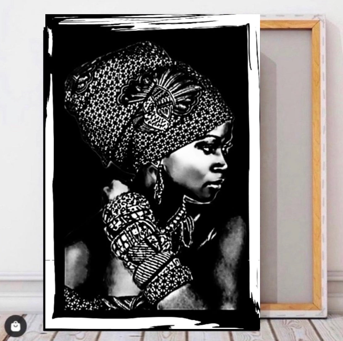 African women in headdress black and white canvas print wall hanging ready to display size 50x80 cm