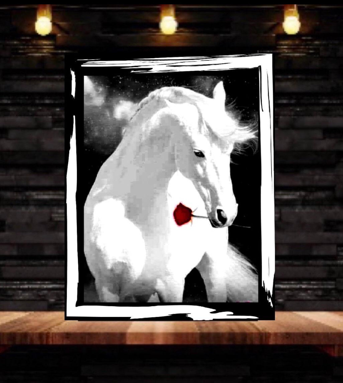 White Horse canvas print wall hanging ready to display: Size 50x60 cm