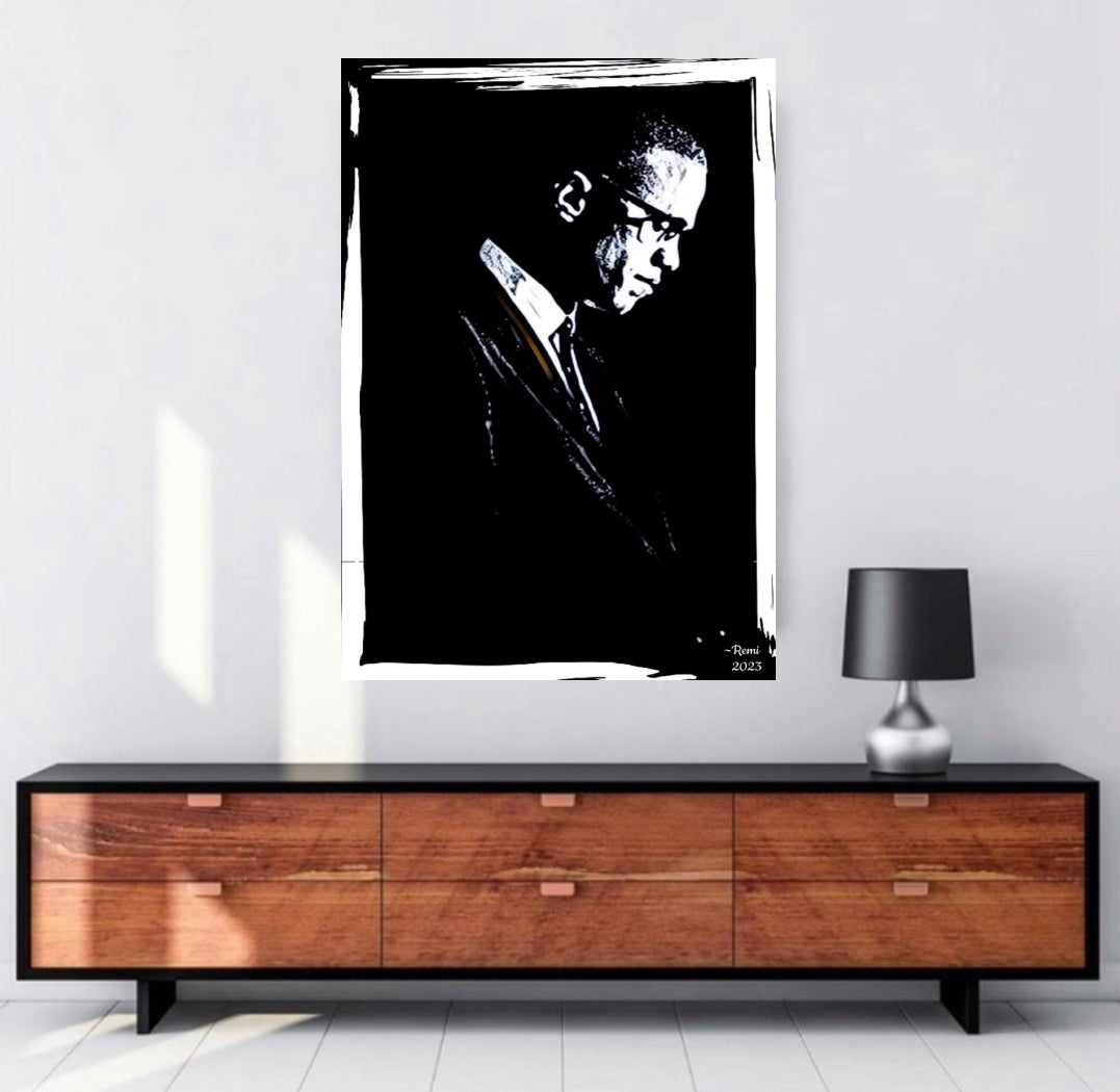 An amazing black&white    Malcolm X canvas print wall hanging ready to display Size 50x60 cm