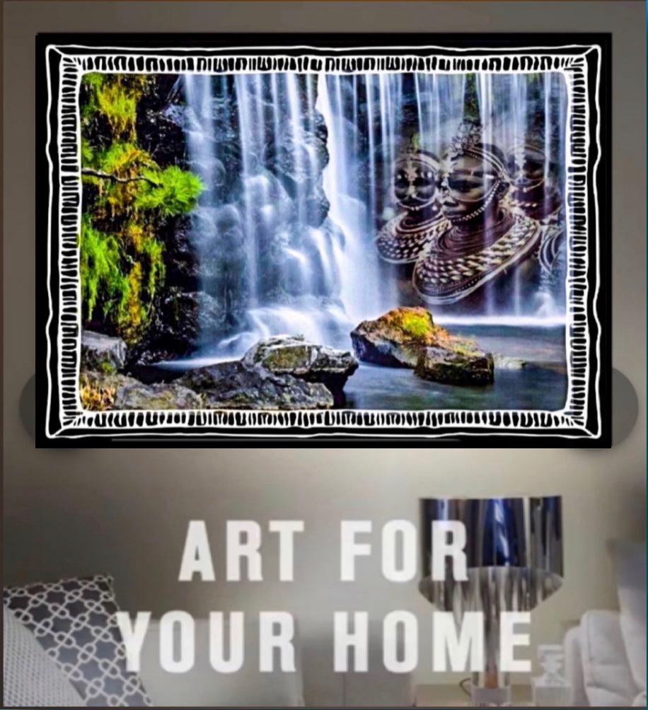 Landscape waterfalls tribal canvas print ready to display; Size 80x50 cm ~Remi Okuleye