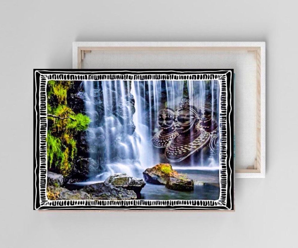 Rare Landscape spiritual waterfalls tribal canvas print ready to display (new) ~ By Remi Okuleye