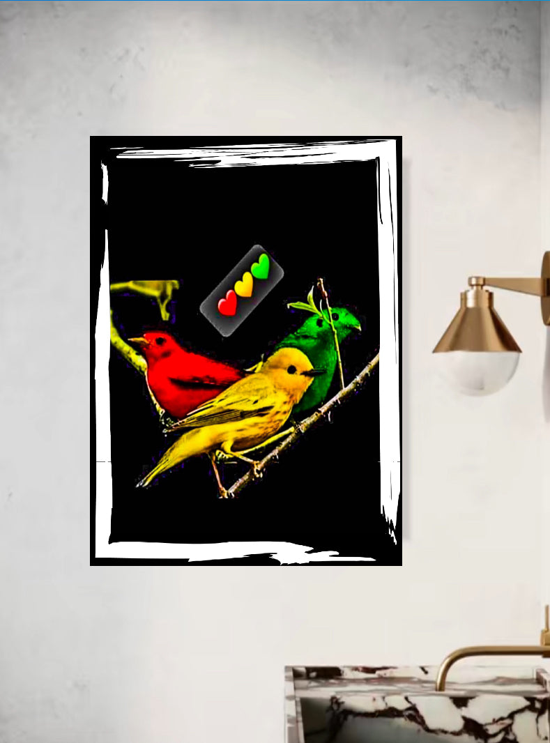 Three little birds Bob Marley canvas print wall hanging comes ready to diisplay  : Size 50x60 cm