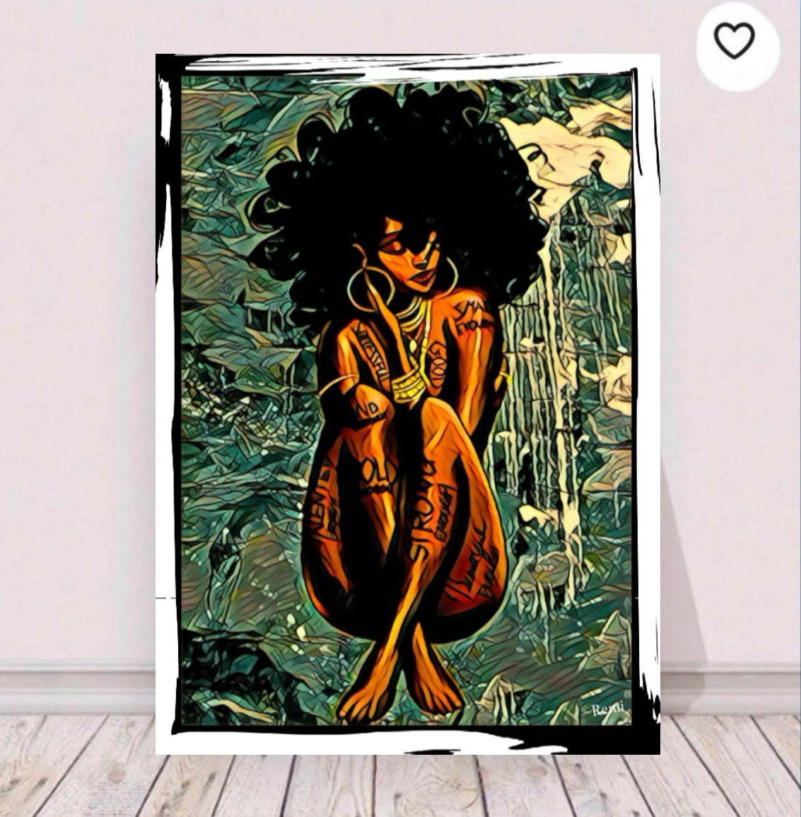 Afro art canvas print wall hanging comes ready to display size  50x80 cm ~By Remi Okuleye