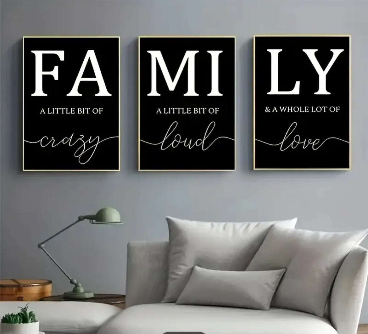 Set/3pcs, Framed ready to display  Simple Black White Family Wall Poster, Wall Canvas, Canvas Print size each canvas  40x50 cm Home Decor