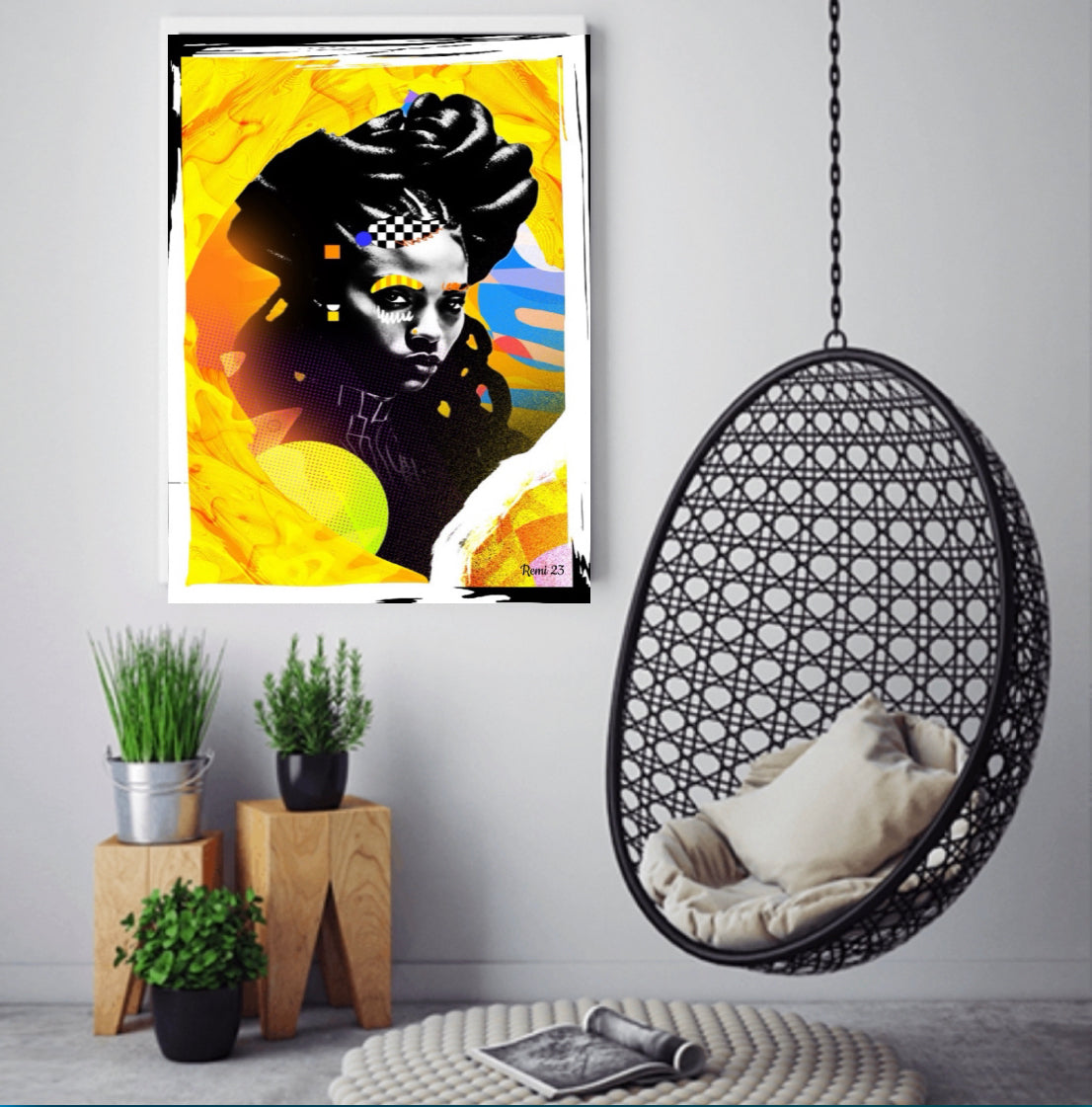 Morden African Art Canvas Print Wall Hanging ready to display Size 50x60 cm ~ By Remi Okuleye