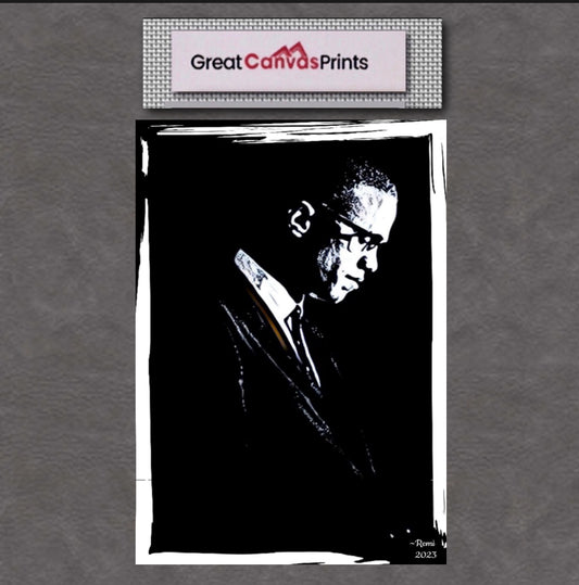 An amazing black&white    Malcolm X canvas print wall hanging ready to display Size 50x60 cm