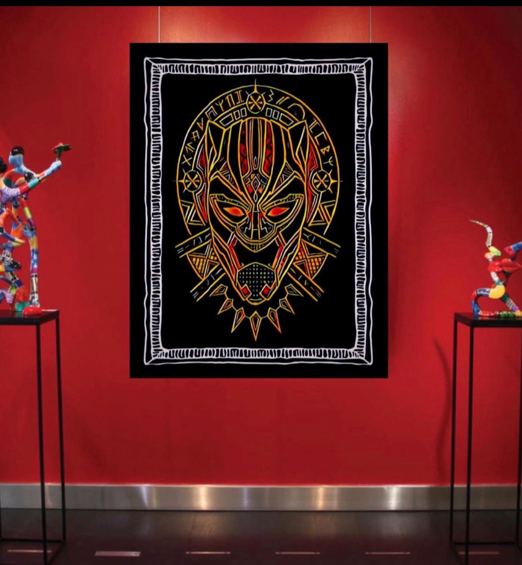 An Amazing Black Panther Mask Canvas Print Wall Hanging ready to display~By Remi Okuleye