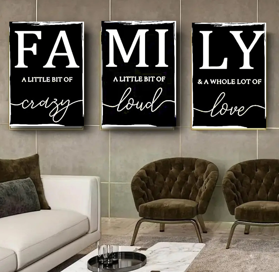 Set/3pcs, Framed ready to display  Simple Black White Family Wall Poster, Wall Canvas, Canvas Print size each canvas  40x50 cm Home Decor