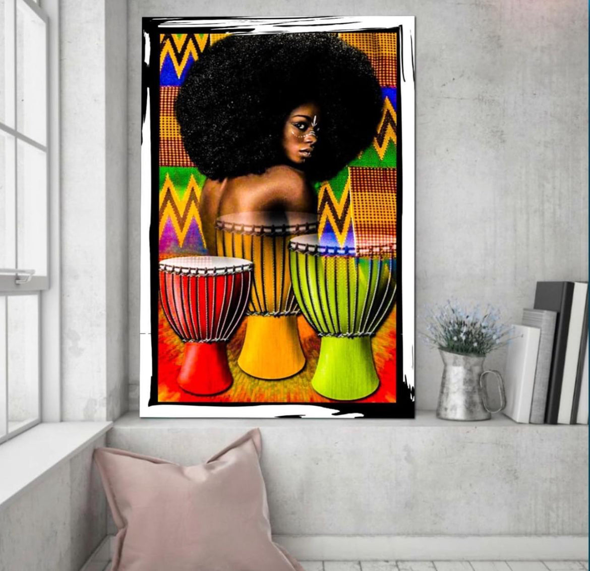 African art canvas print wall hanging ready to display: Size 50x80 cm ~By Remi Okuleye