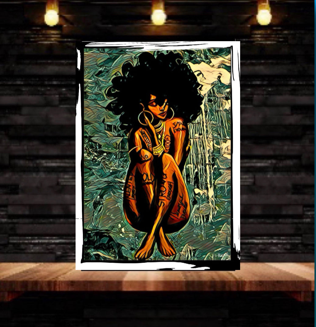 Afro art canvas print wall hanging comes ready to display size  50x80 cm ~By Remi Okuleye