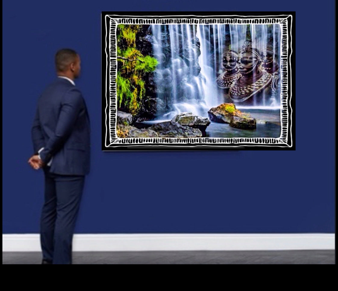 Landscape waterfalls tribal canvas print ready to display; Size 80x50 cm ~Remi Okuleye