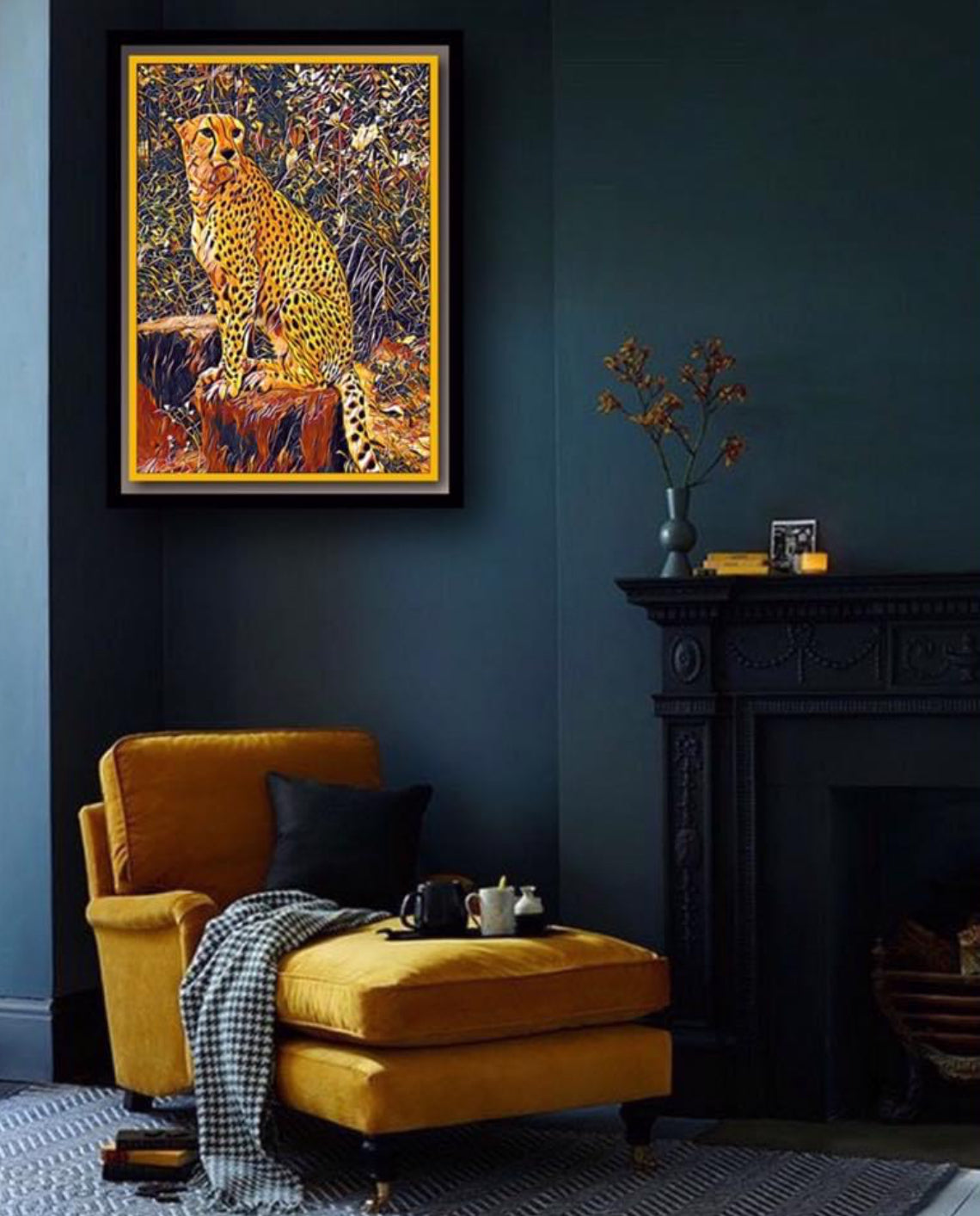 An amazing 1pc Golden Cheetah Animal Art Canvas Print Wall Decor, Picture, Leopard Print For Living Room Decoration, Read to Display Size 50x80cm