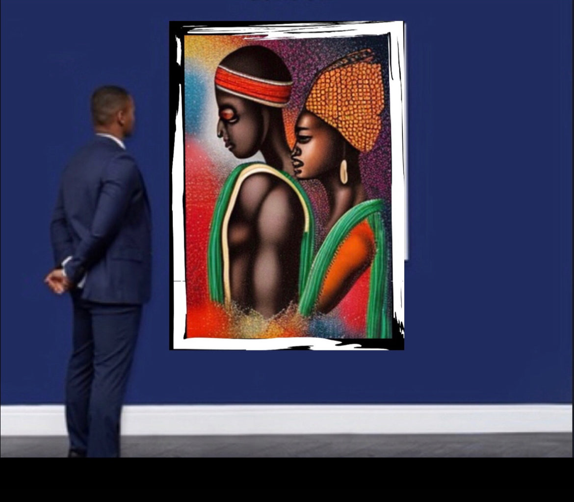 African Art Canvas Print Wall Hanging ready to display Size 50x60cm ~ By Remi Okuleye