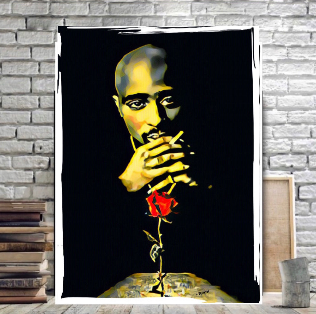 The Rose That Grow from concrete Tupac Shakur canvas print wall hanging ready to display  Size 50x80 cm~By Remi Okuleye