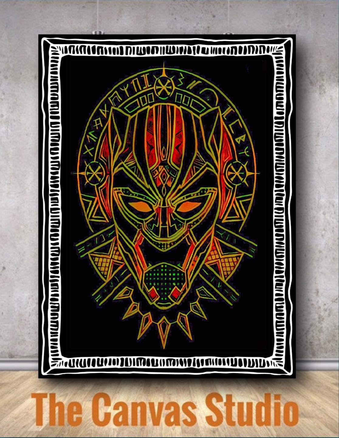 An Amazing Black Panther Mask Canvas Print Wall Hanging ready to display~By Remi Okuleye