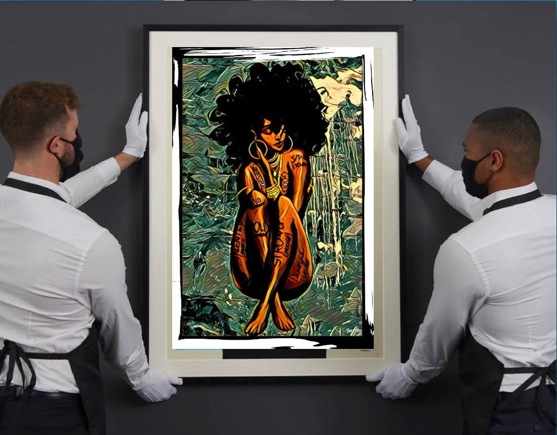 Afro art canvas print wall hanging comes ready to display size  50x80 cm ~By Remi Okuleye