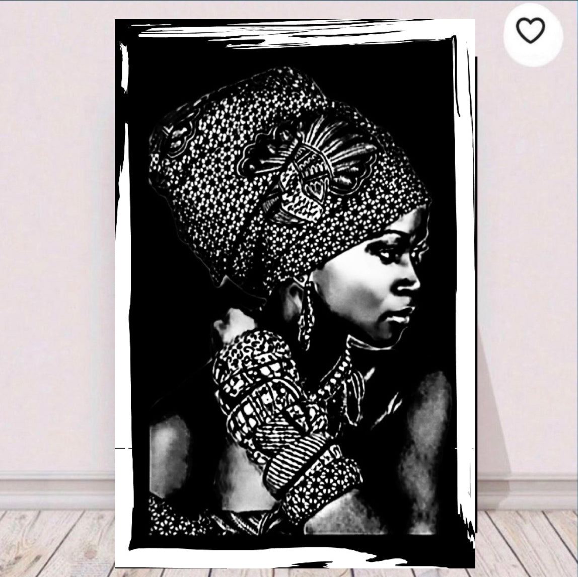 African women in headdress black and white canvas print wall hanging ready to display size 50x80 cm