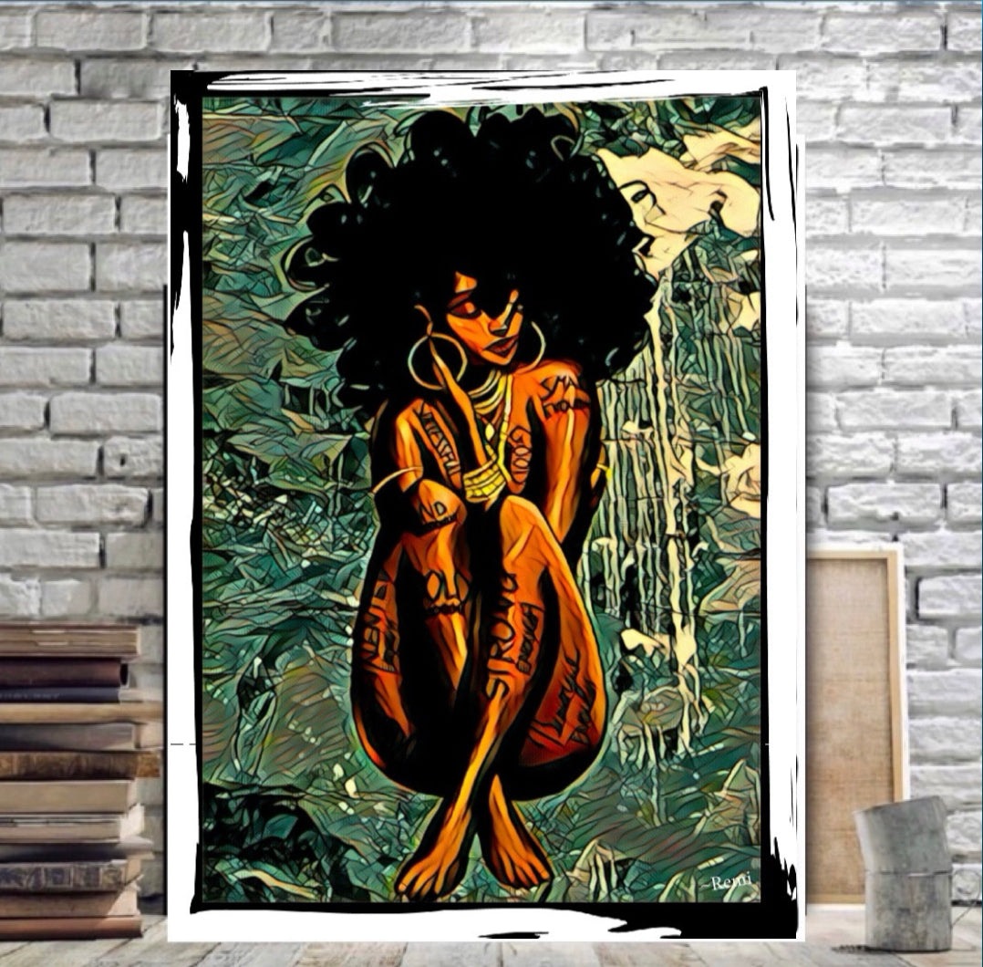 Afro art canvas print wall hanging comes ready to display size  50x80 cm ~By Remi Okuleye