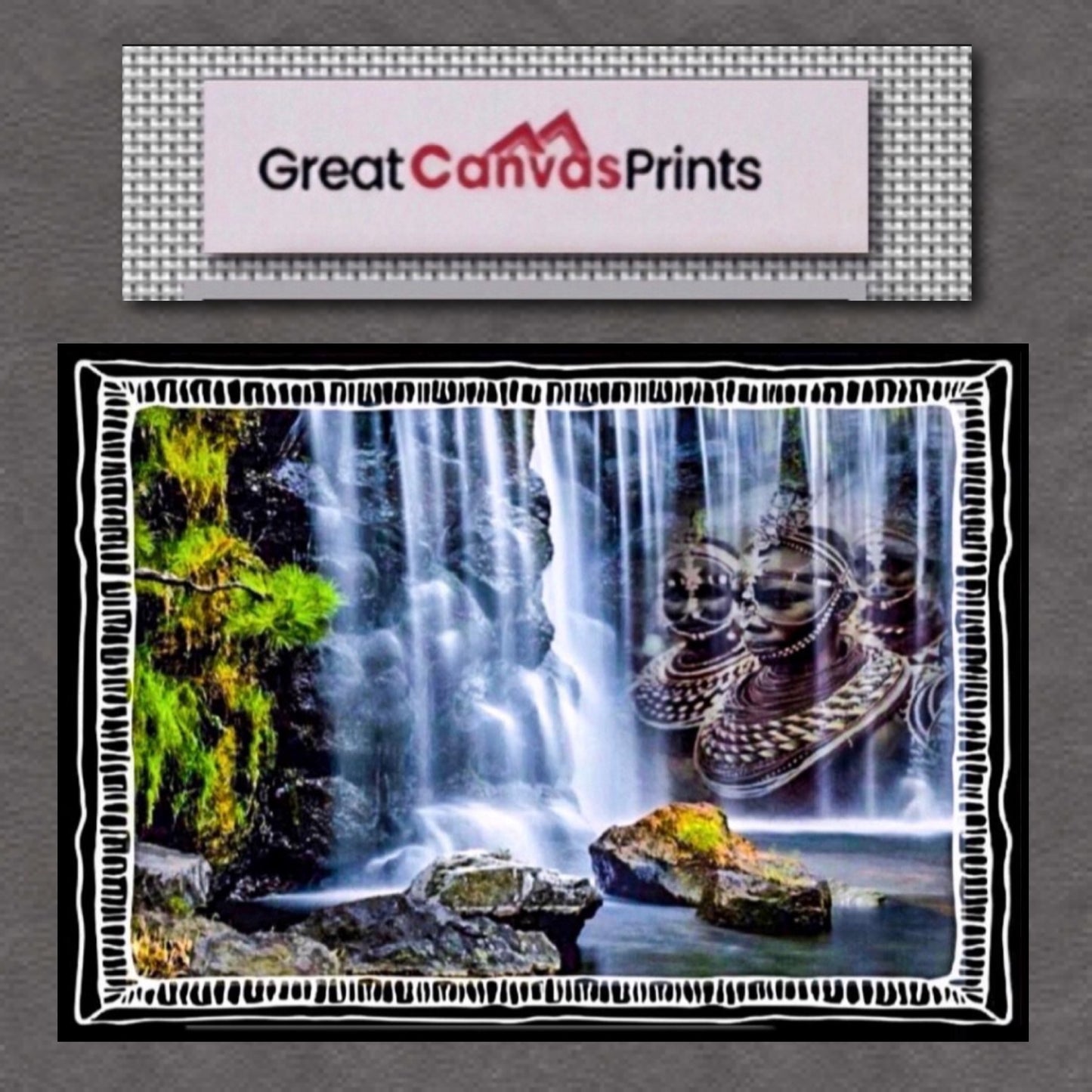 Landscape waterfalls tribal canvas print ready to display; Size 80x50 cm ~Remi Okuleye