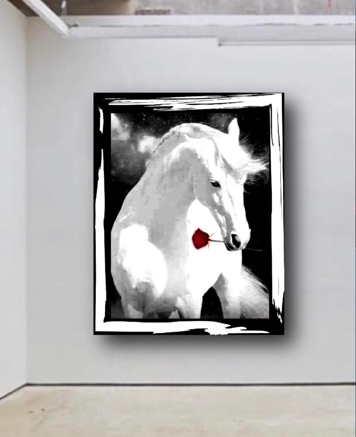 White Horse canvas print wall hanging ready to display: Size 50x60 cm