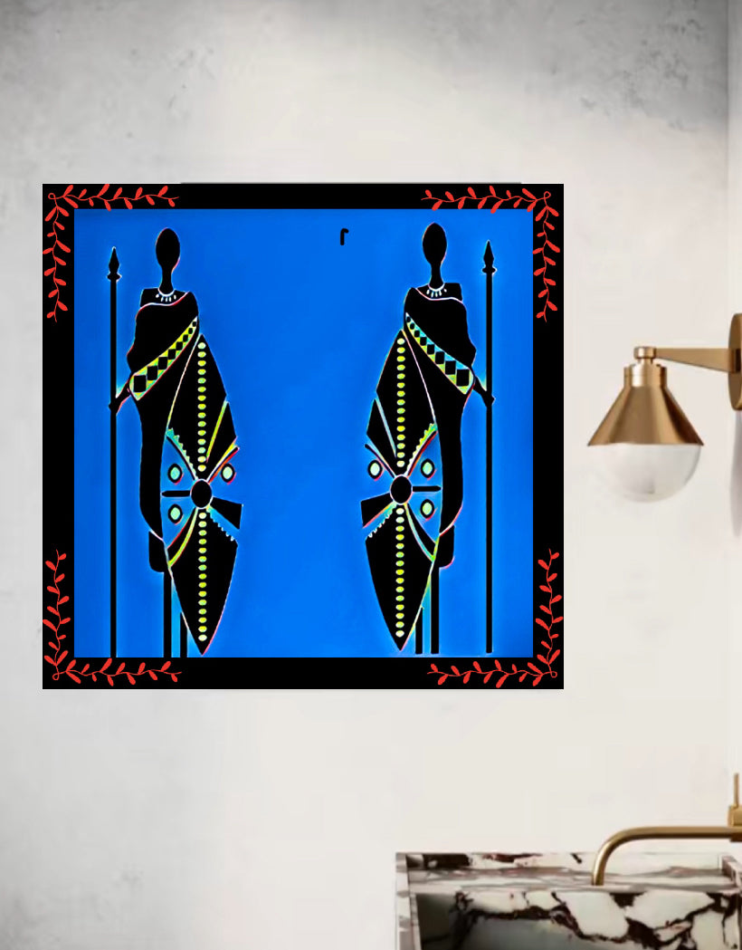 African tribal canvas print wall hanging female warriors comes ready to display: Size 60x60 cm