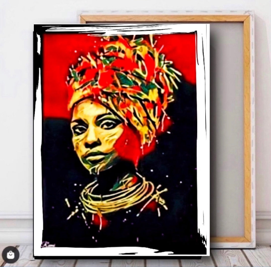 African women in traditional headdress canvas print wall hanging ready to display Size 50x60 cm