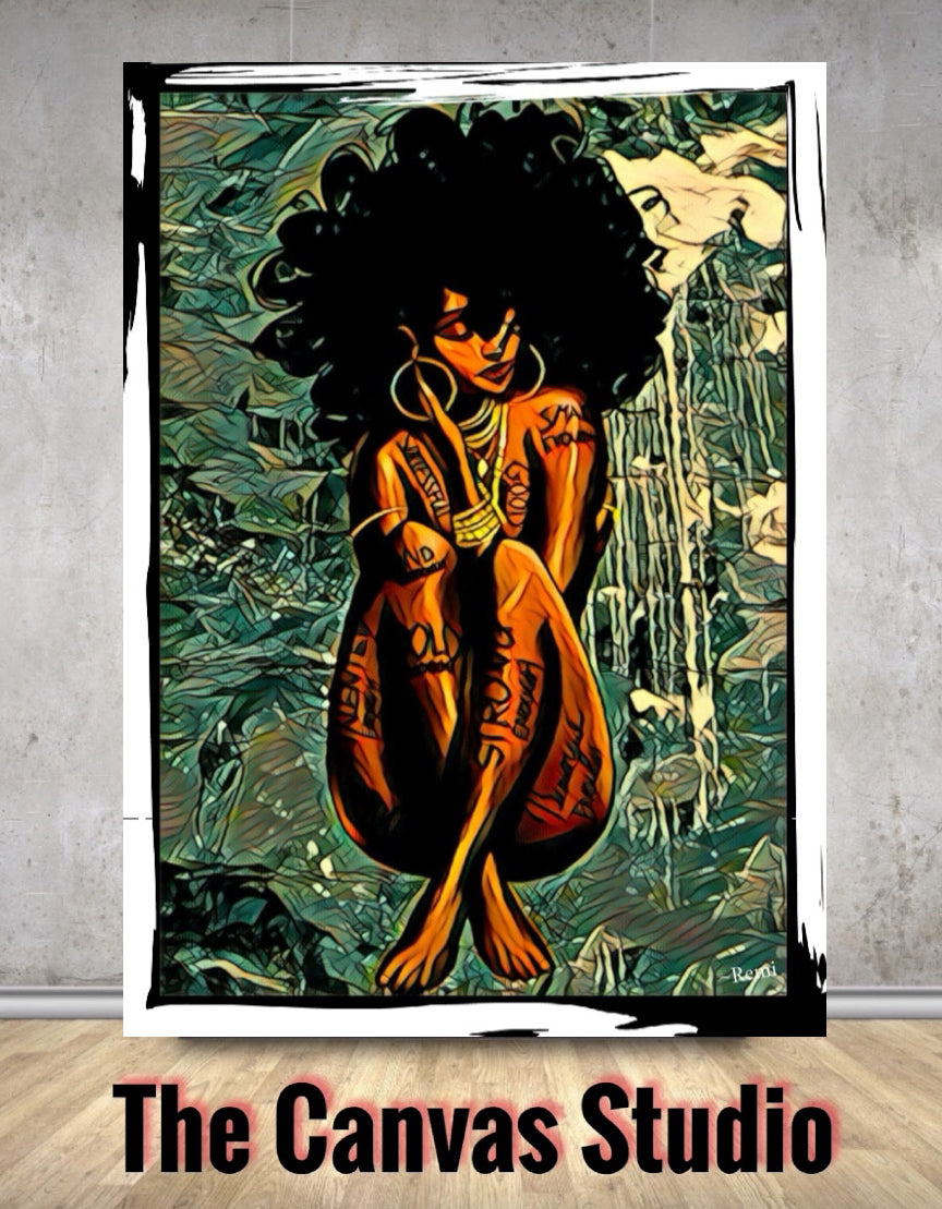 Afro art canvas print wall hanging comes ready to display size  50x80 cm ~By Remi Okuleye