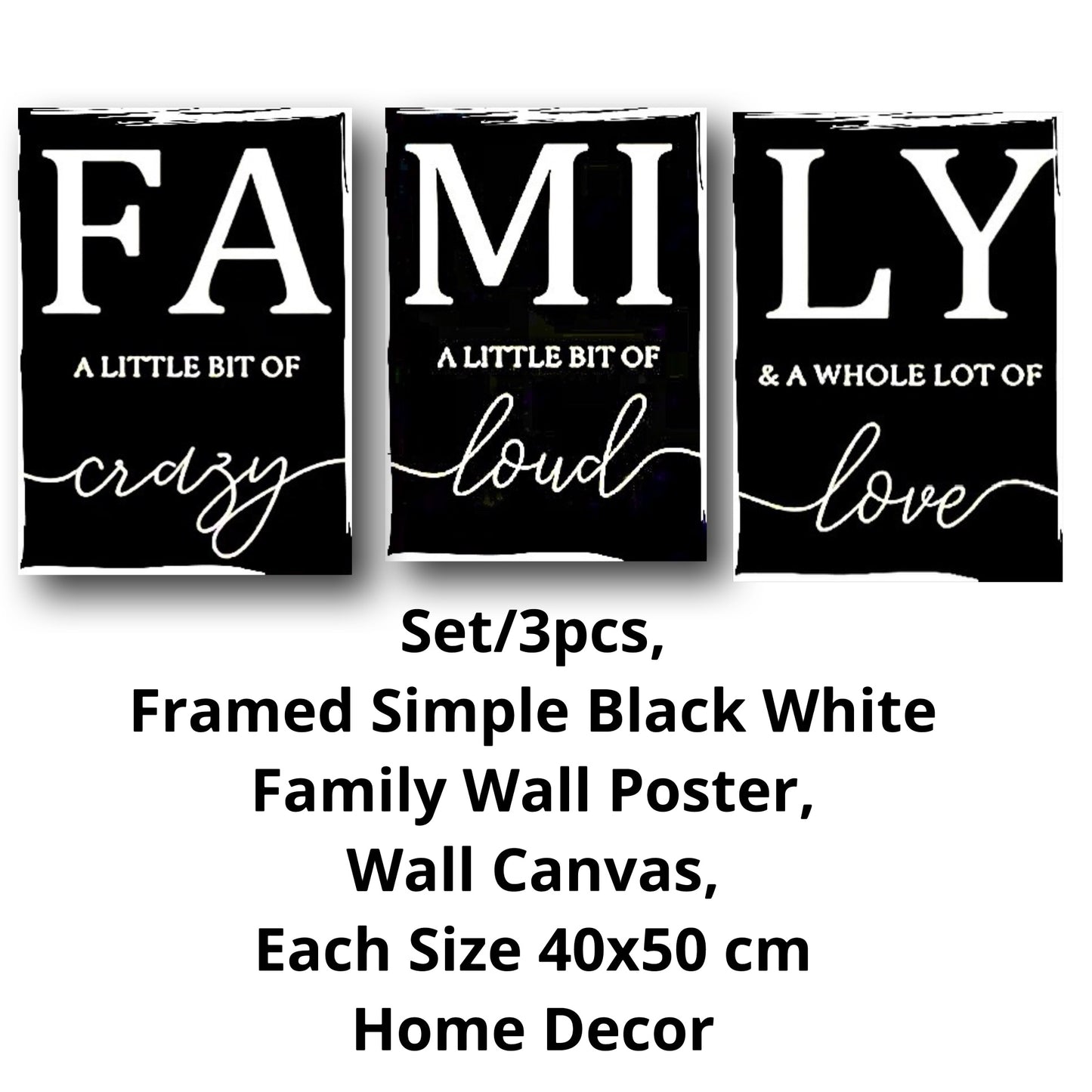 Set/3pcs, Framed ready to display  Simple Black White Family Wall Poster, Wall Canvas, Canvas Print size each canvas  40x50 cm Home Decor