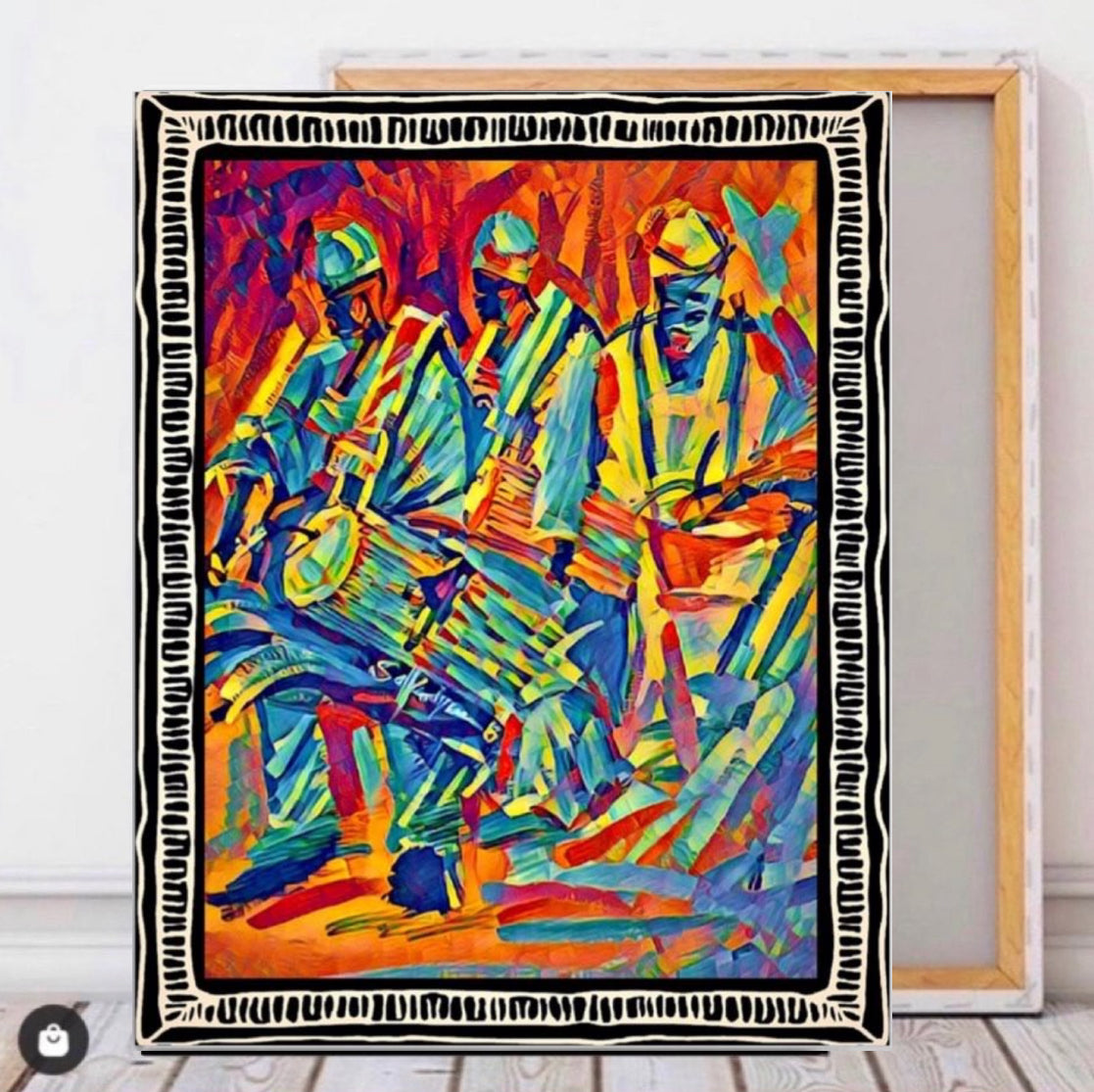 African drummers canvas print wall hanging ready to display  Size 50x60 cm ~By Remi Okuleye