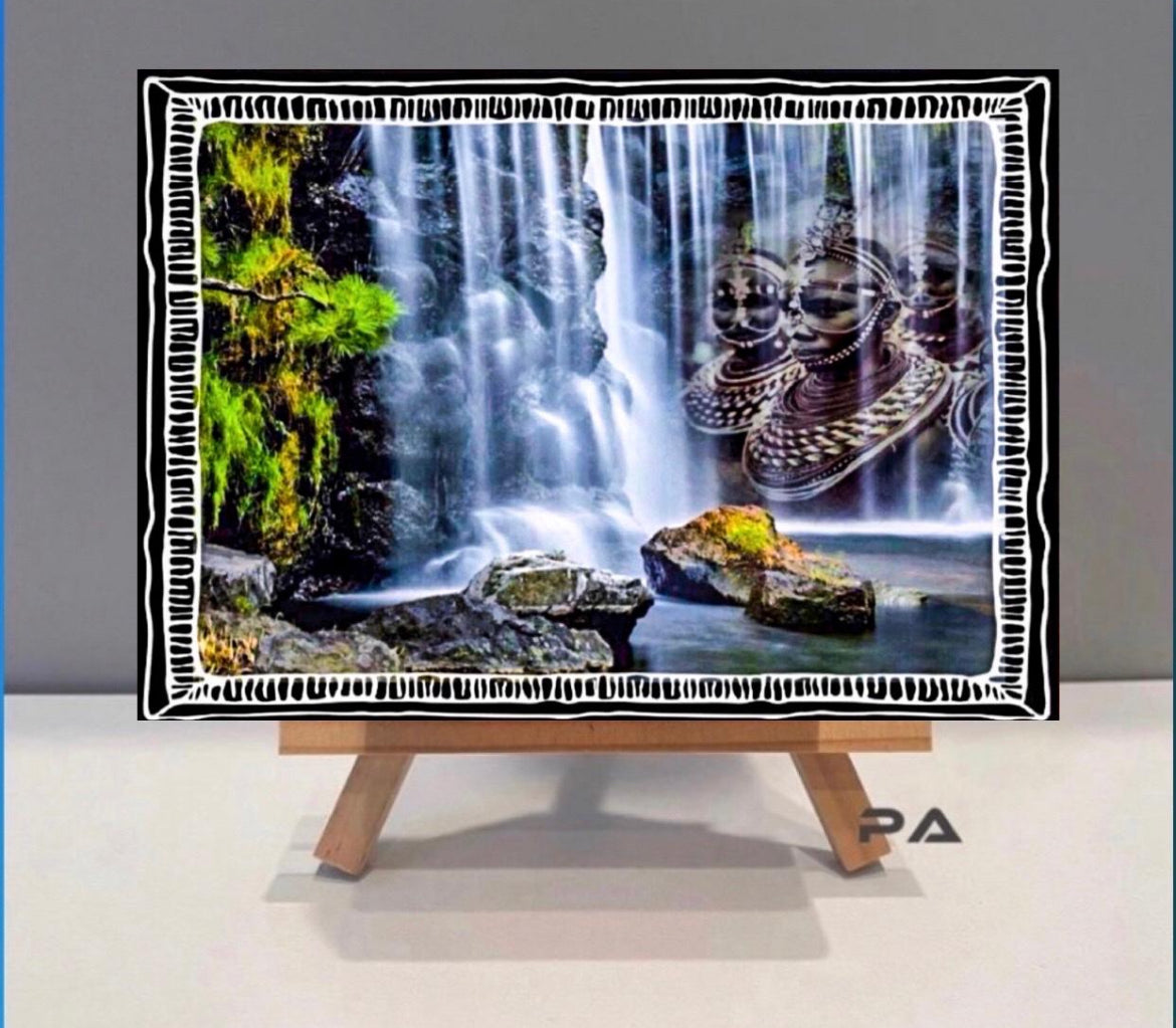 Rare Landscape spiritual waterfalls tribal canvas print ready to display (new) ~ By Remi Okuleye