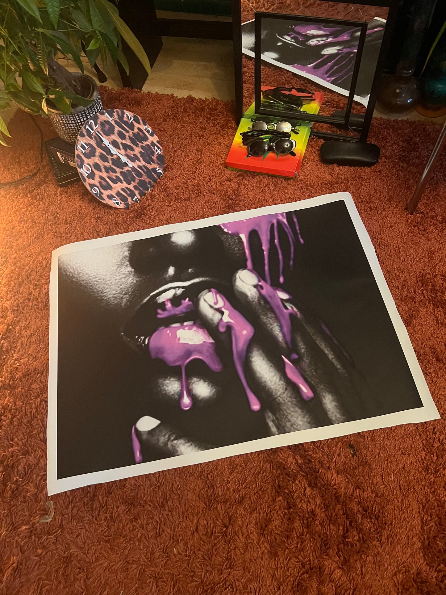 Dripping Purple Canvas Print comes ready to display size 70x50 cm