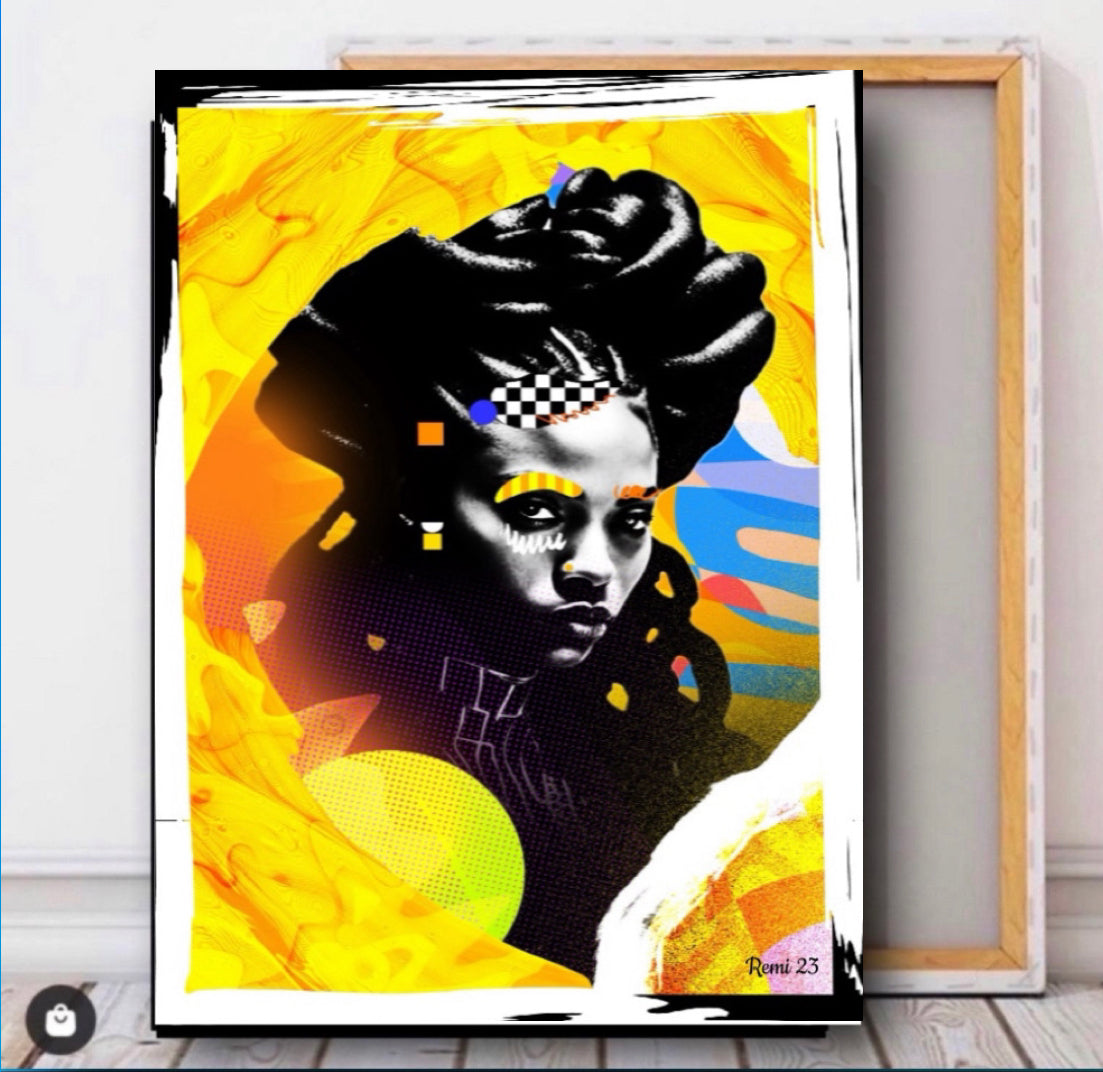 Morden African Art Canvas Print Wall Hanging ready to display Size 50x60 cm ~ By Remi Okuleye