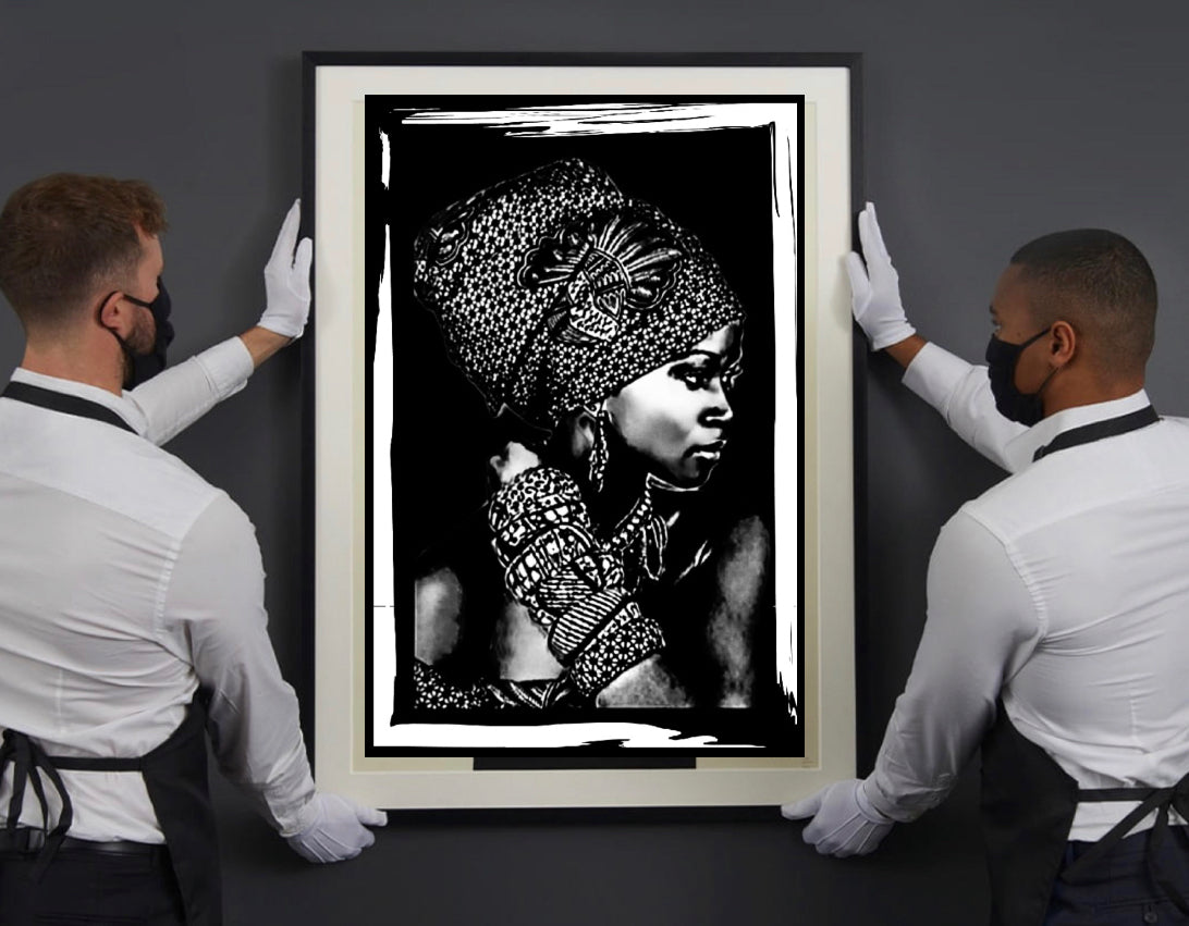 African women in headdress black and white canvas print wall hanging ready to display size 50x80 cm