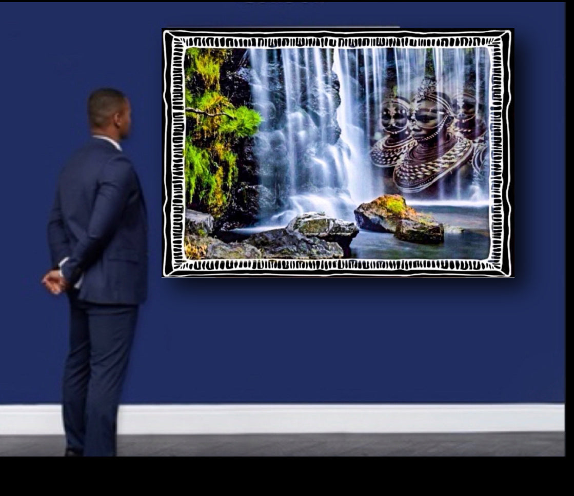 Rare Landscape spiritual waterfalls tribal canvas print ready to display (new) ~ By Remi Okuleye