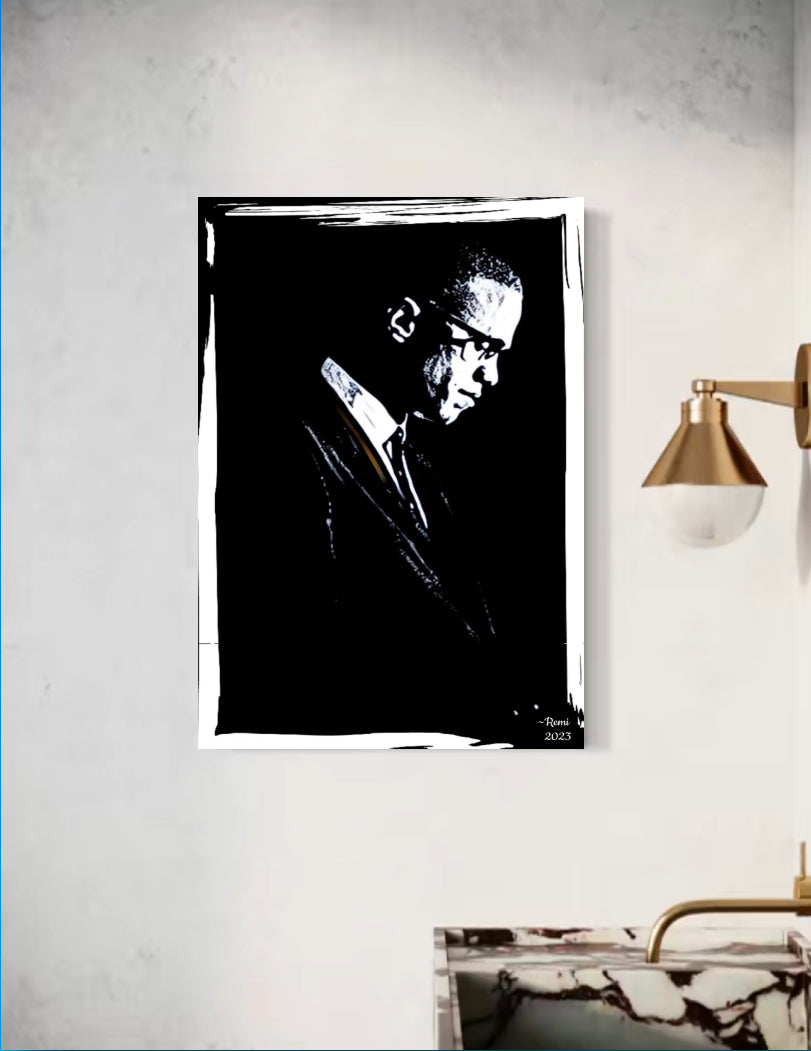 An amazing black&white    Malcolm X canvas print wall hanging ready to display Size 50x60 cm