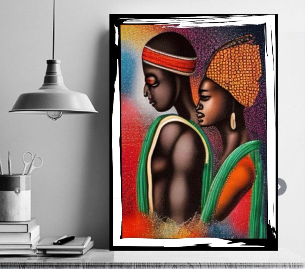 African Art Canvas Print Wall Hanging ready to display Size 50x60cm ~ By Remi Okuleye