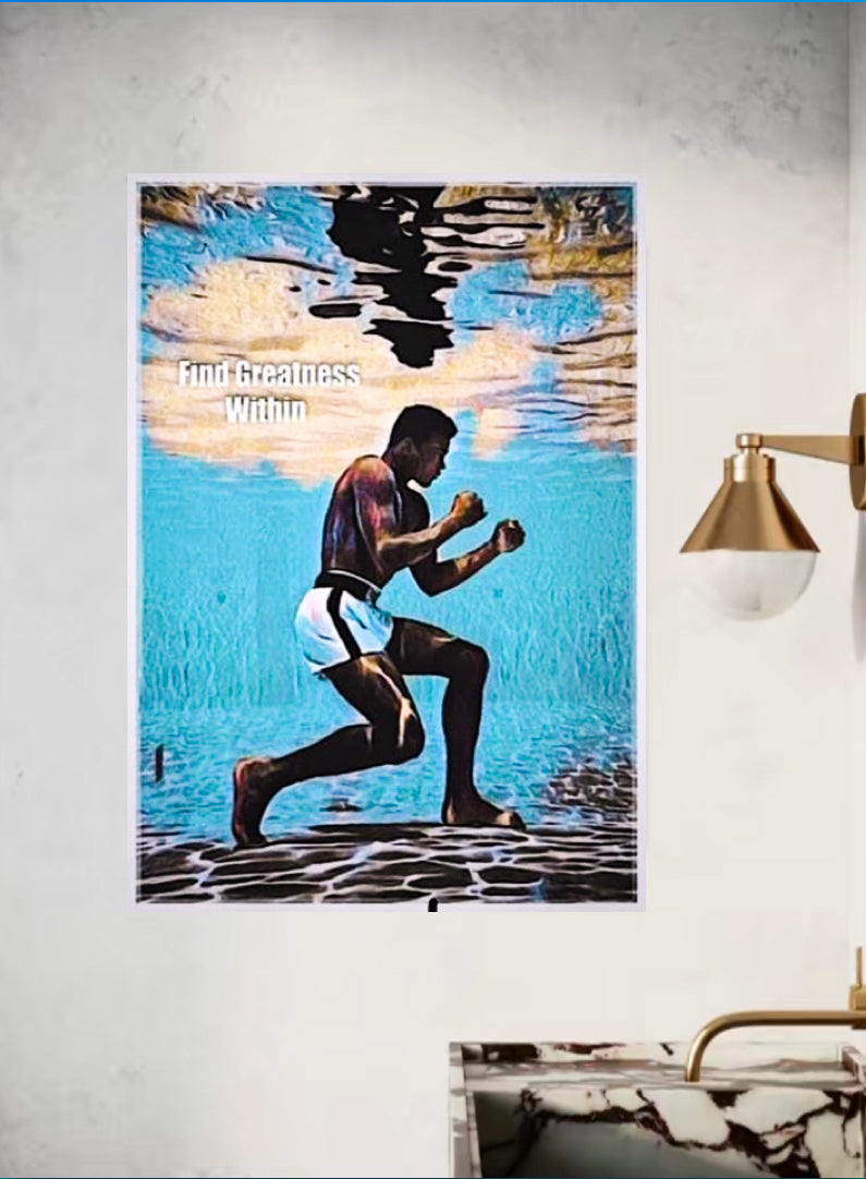 An Amazing Muhammad Ali Canvas wall hanging comes ready to display: Size 50x70 cm