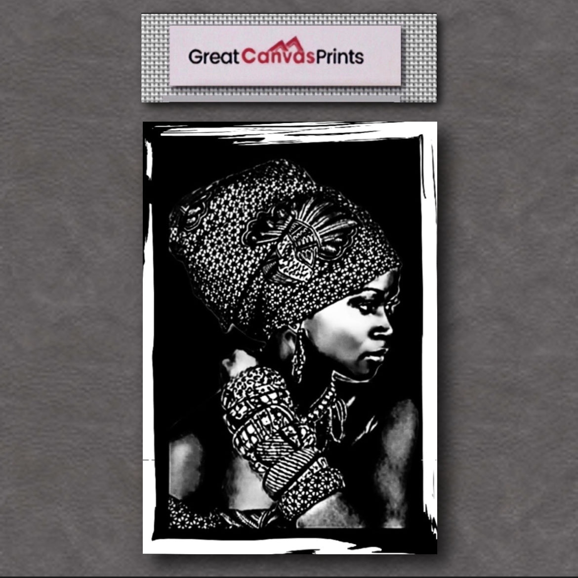 African women in headdress black and white canvas print wall hanging ready to display size 50x80 cm